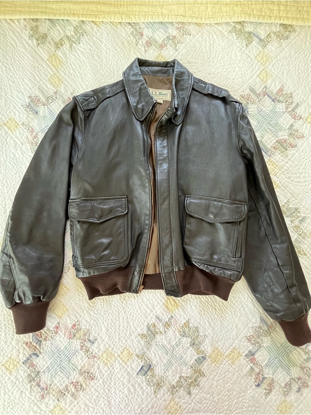 Vintage L.L. Bean Men's Brown Leather Bomber Jacket